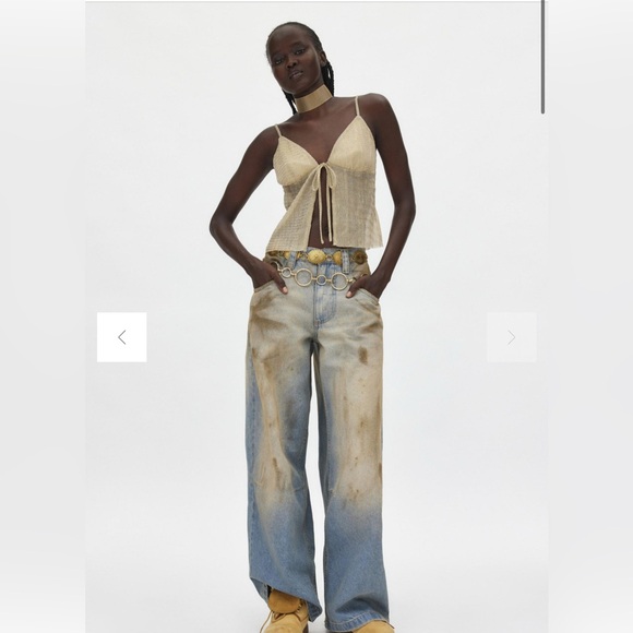 Silence + Noise Polly Plisse Split Front Flyaway Tank Top Size L - Picture 2 of 5